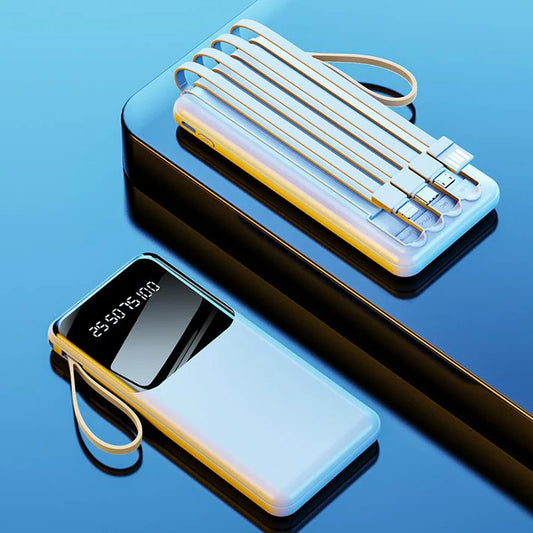 WYEFLUX - 10000mAh Power Bank With Built In Cables & LED - White