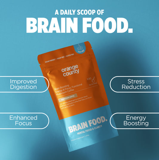 Orange County - Focus & Energy Brain Food - Mushroom Coffee Supplement - 7 Servings