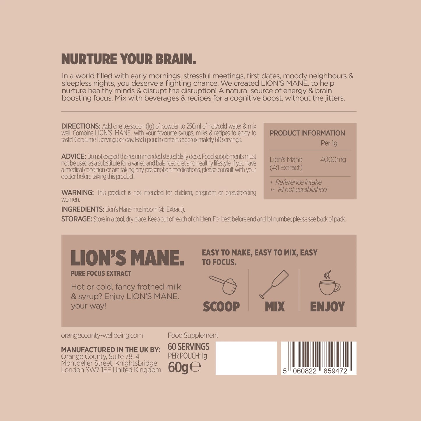 Orange County Lion's Mane Extract 240,000mg - 60 Servings