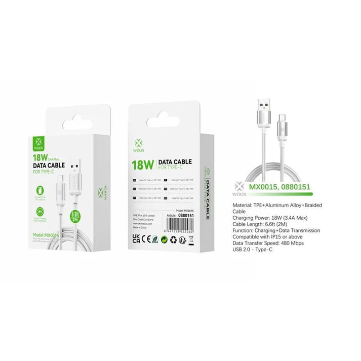 Woox - 18W Data Cable USB A-C - 2M