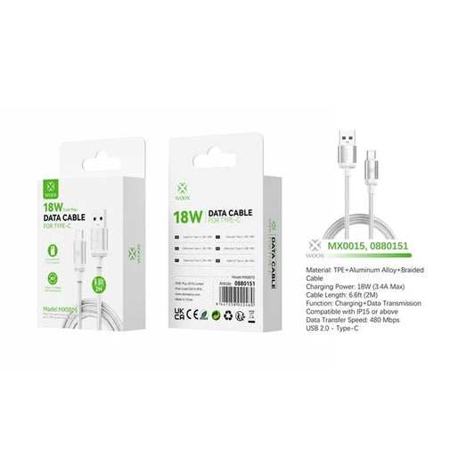 Woox - 18W Data Cable USB A-C - 2M