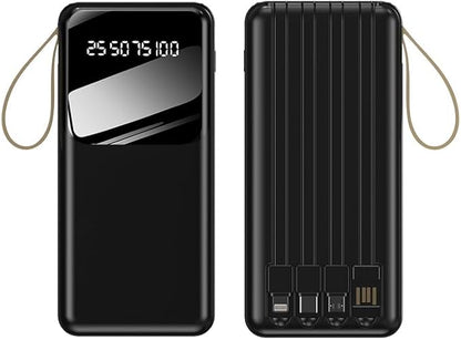 WYEFLUX - 10000mAh Power Bank  With Built In Cables & LED - Black