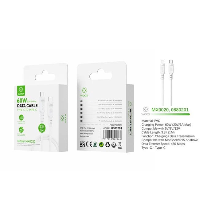 Woox - 60W Data Cable - USB C-C - 2M