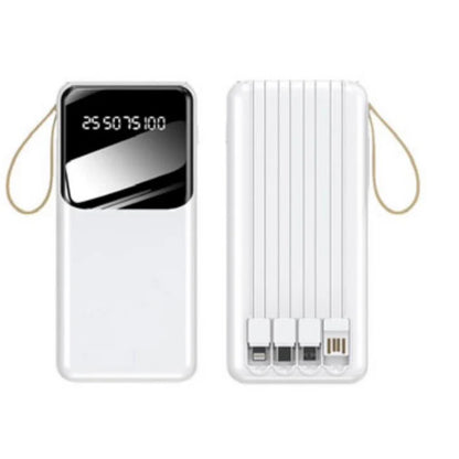 WYEFLUX - 10000mAh Power Bank  With Built In Cables & LED - White