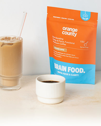 Orange County - Focus & Energy Brain Food - Mushroom Coffee Supplement - 7 Servings